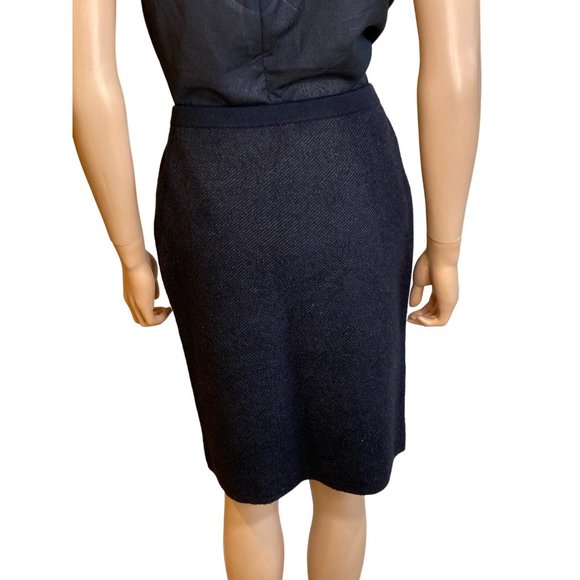 Eileen Fisher Small Charcoal Gray Black Wool Knit Pencil Skirt Herringbone Weave - Picture 5 of 16